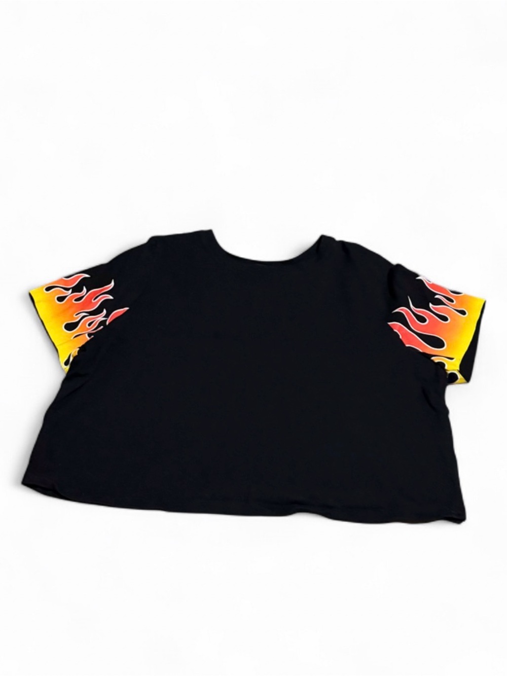 Forever 21 Black Tee with Yellow-Orange-Red Flame Sleeves
